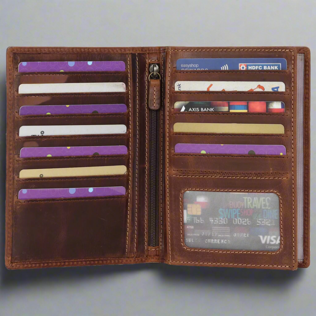 MET Men's Leather Upright Middle Zipper Wallet