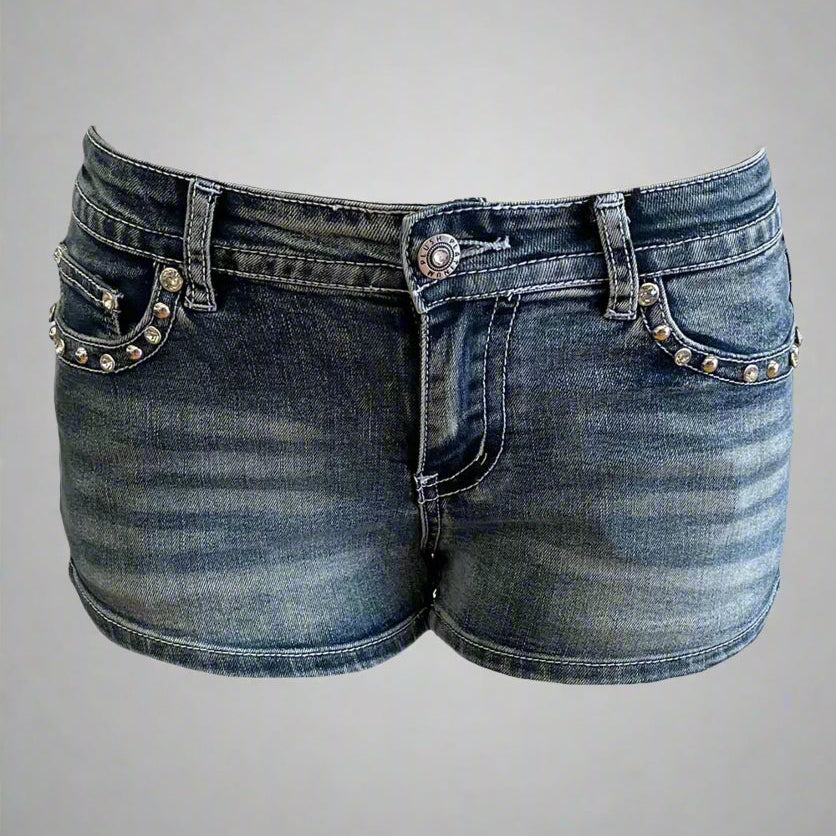 Bus Stop Women's Rhinestone Skull Wing Denim Shorts - Boutique of Leathers/Open Road