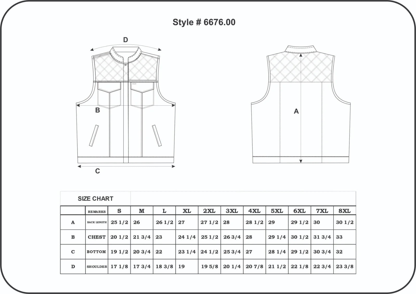Open Road Men's Denim & Leather Club Vest Size Chart