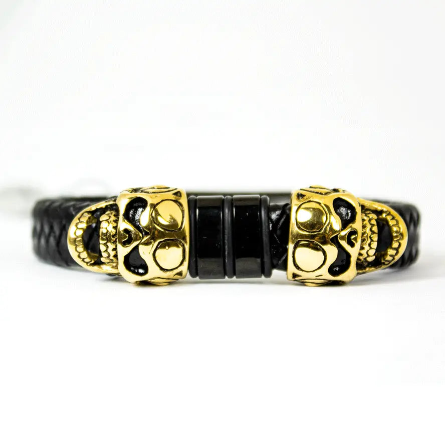 BOL Men's Braided Leather Skull Charm Bracelet - Boutique of Leathers/Open Road