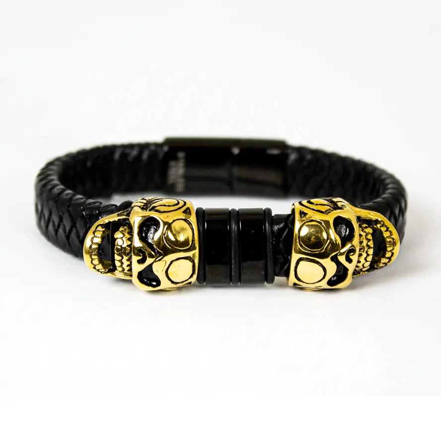 BOL Men's Braided Leather Skull Charm Bracelet Men's Jewelry Boutique of Leathers/Open Road