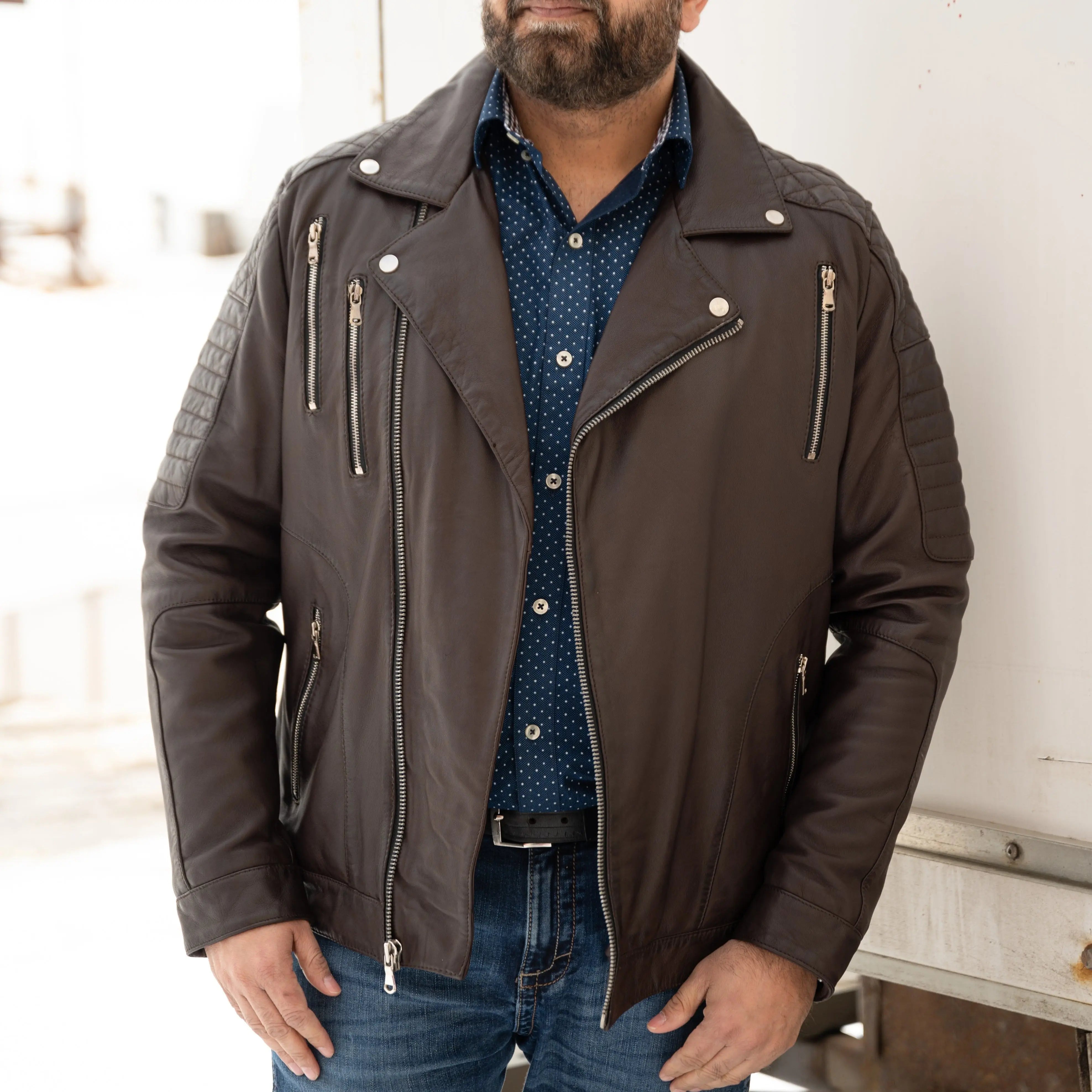 BOL Men's Classic Biker Look Zip up Leather Jacket Men's Leather Jackets Boutique of Leathers/Open Road