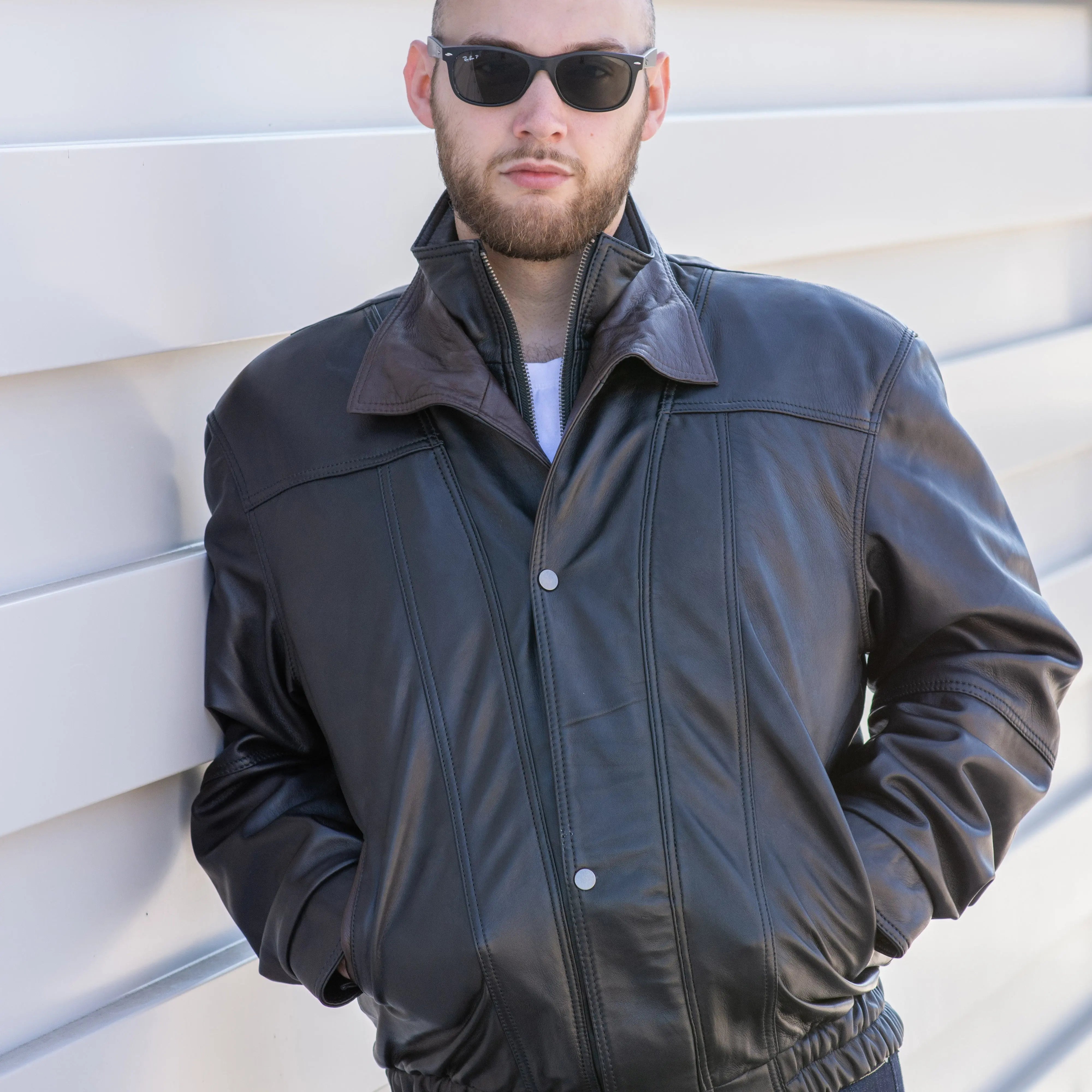 BOL Men's Double Collar Leather Bomber Jacket Men's Leather Jackets Boutique of Leathers/Open Road
