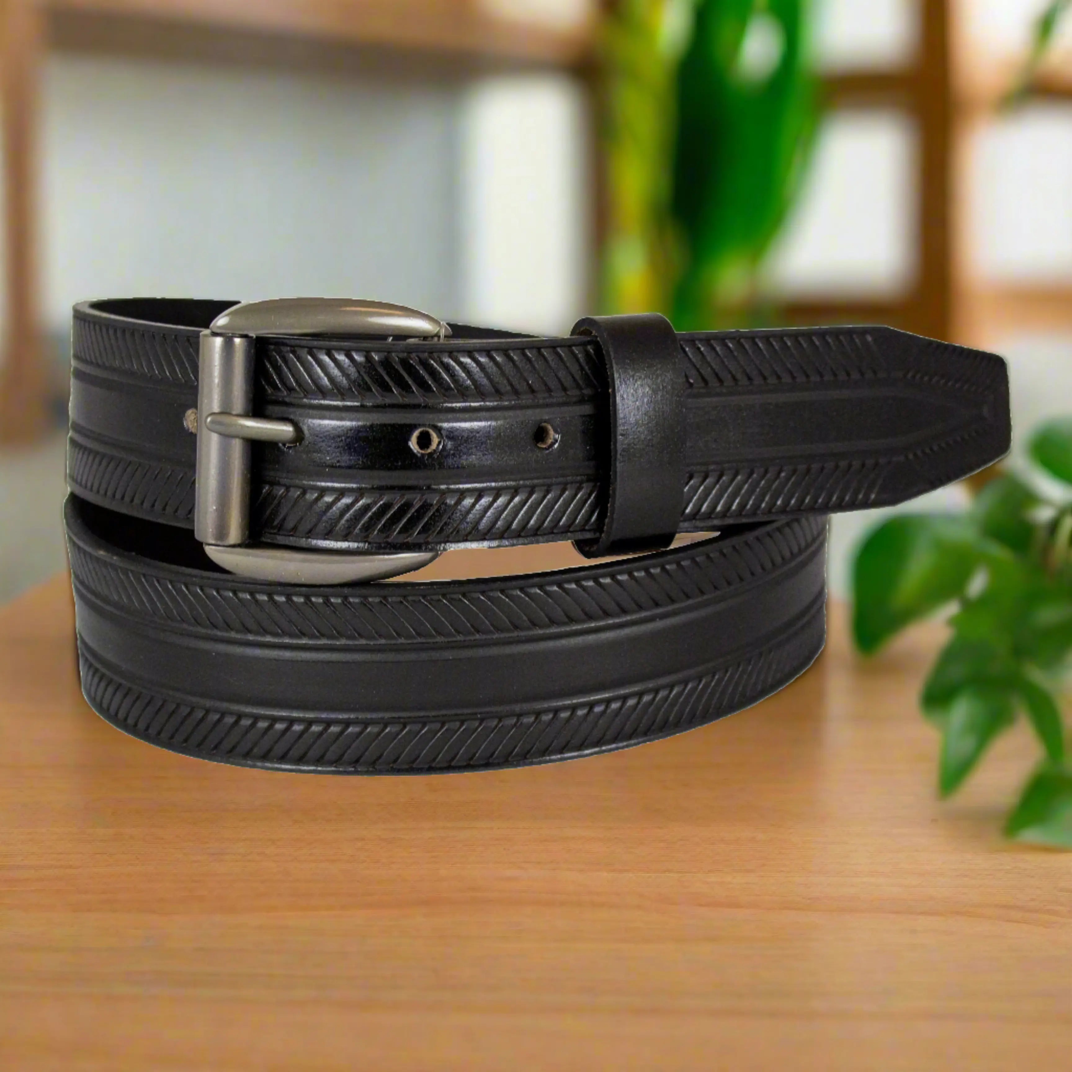 BOL Men's Removable Buckle Ribbed Leather Belt Men's Belts Boutique of Leathers/Open Road