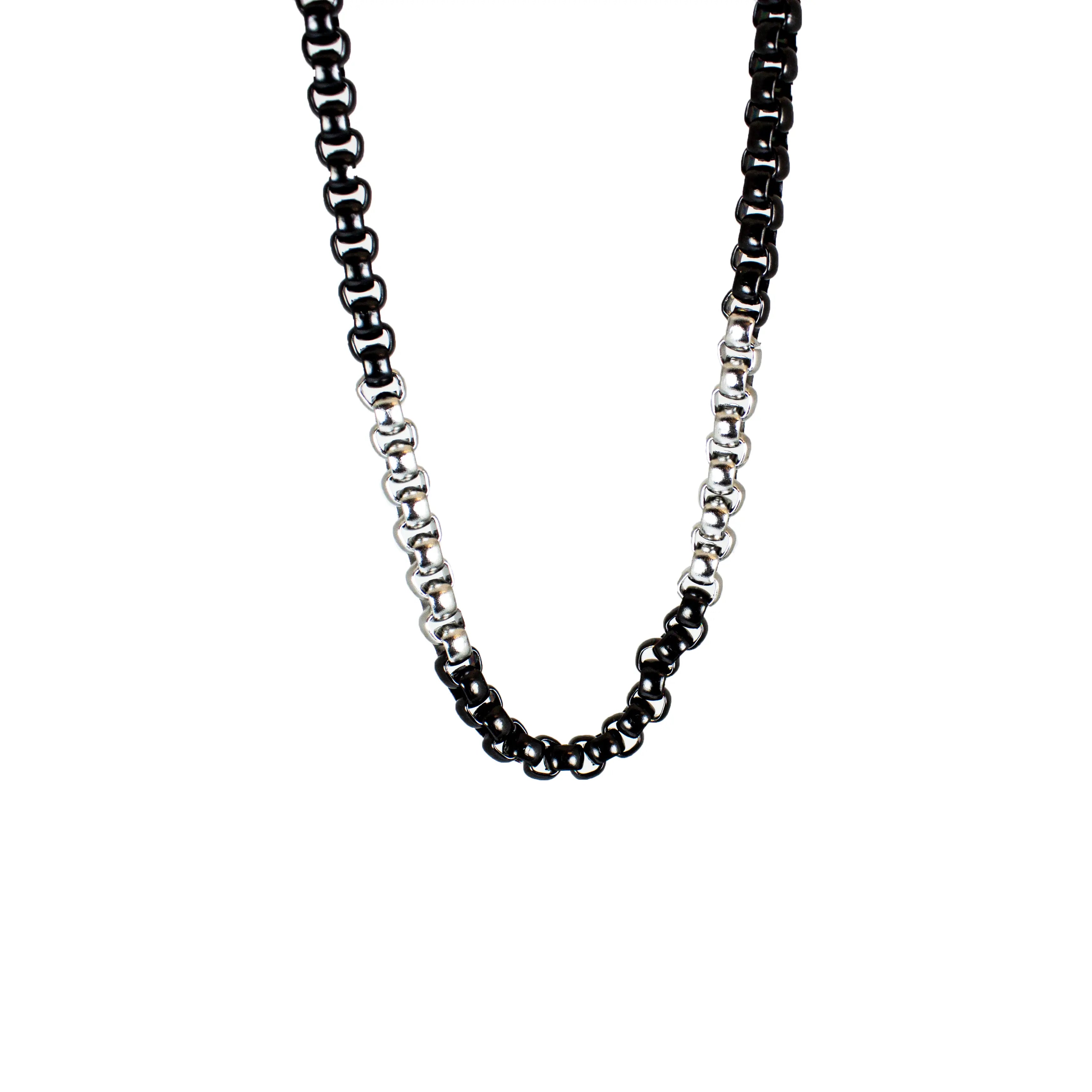 BOL Men's Two Tone Silver & Black Stainless Steel Chain Necklace Men's Jewelry Boutique of Leathers/Open Road