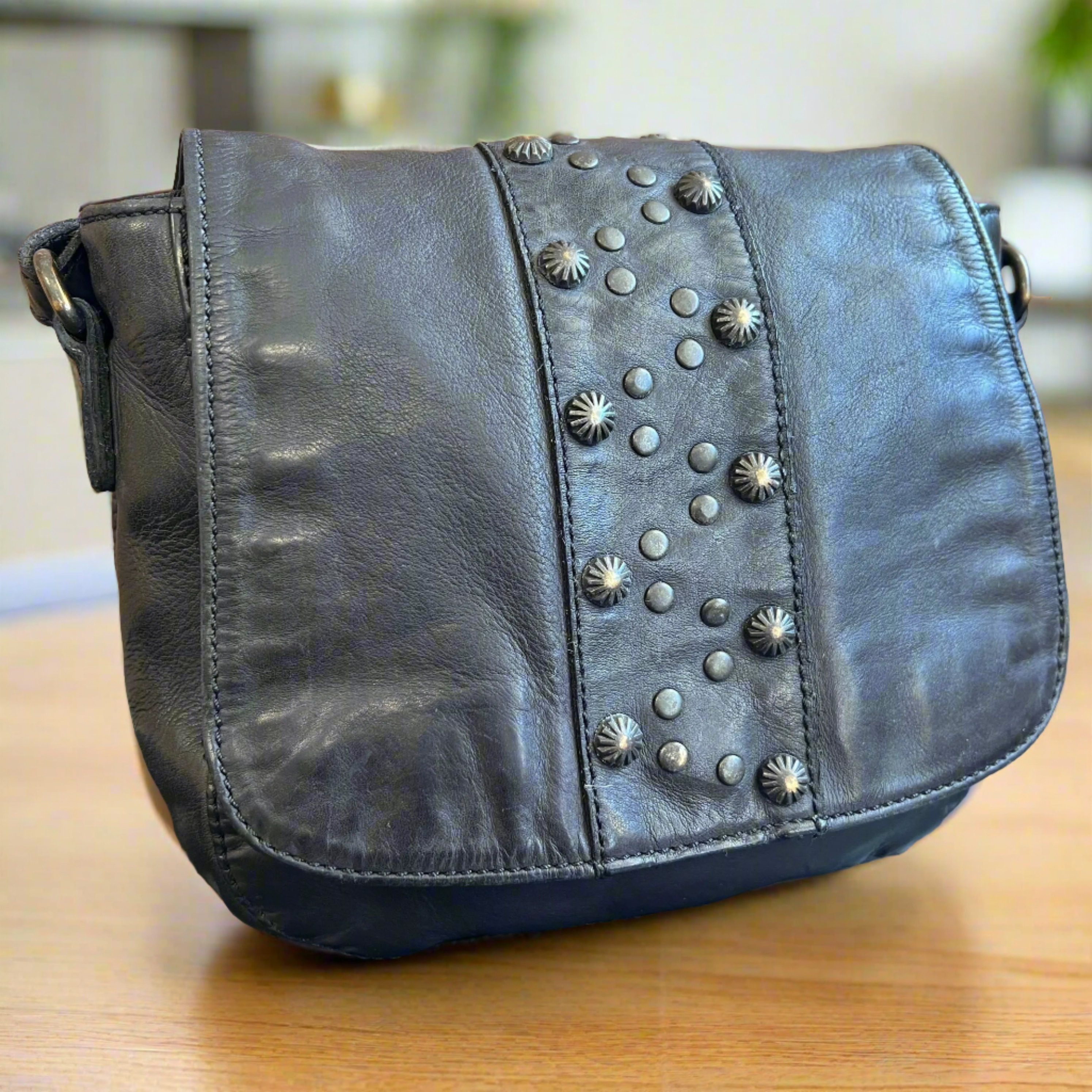 BOL Women's Leather Crossbody with Zig-Zag Studs Saddle Bag Handbags & Purses Boutique of Leathers/Open Road