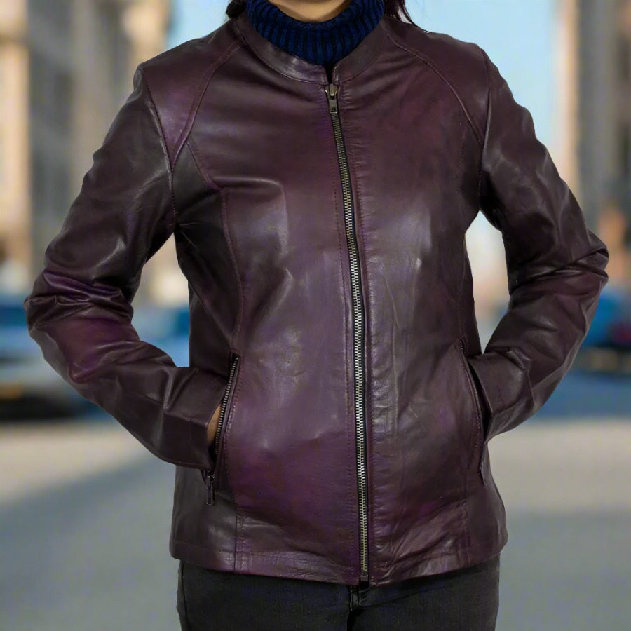 BOL Women's Purple Wash Moto Sheepskin Leather Jacket Women's Coats & Jackets Boutique of Leathers/Open Road