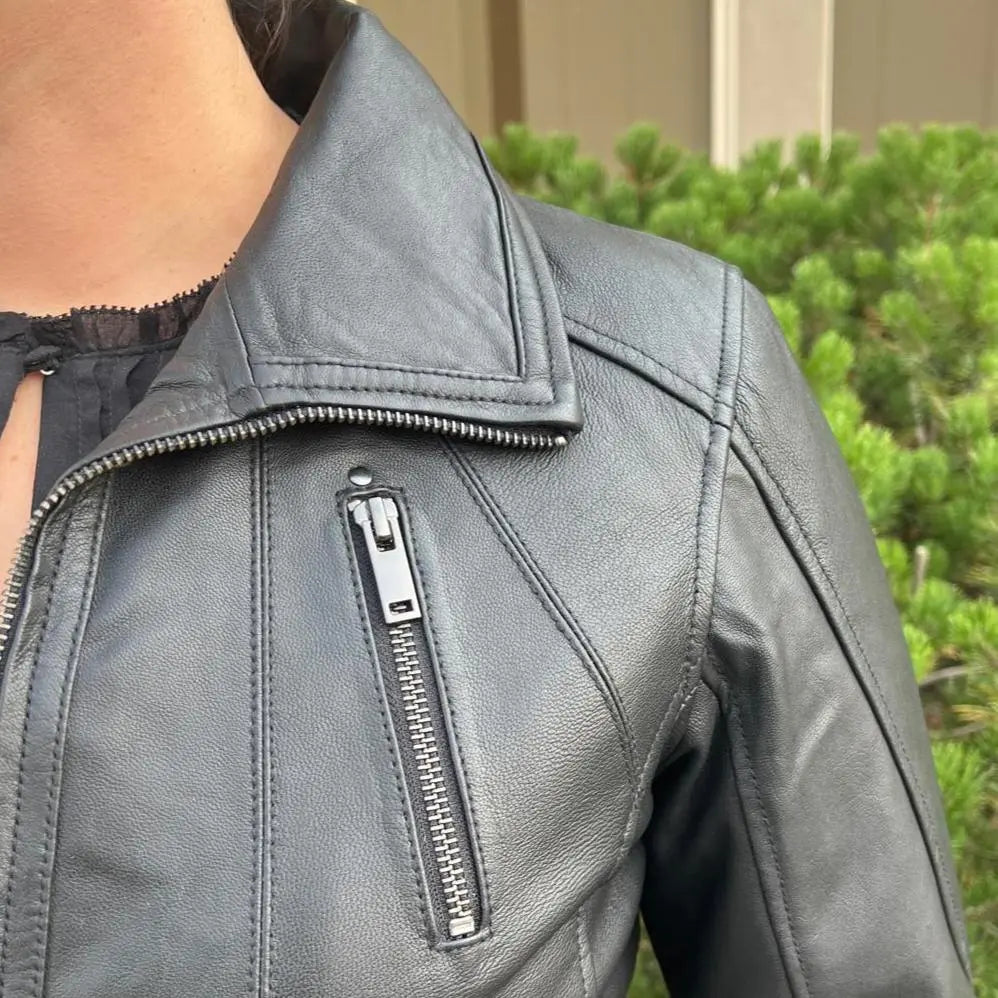 Classic Women's Lamb Leather Jacket with Regular Collar - Boutique of Leathers/Open Road