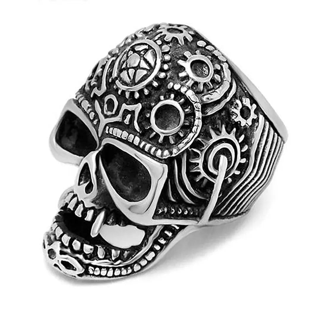 GoSteel Men's Gearhead Skull Ring Men's Jewelry Boutique of Leathers/Open Road