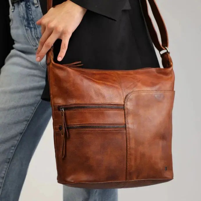Greenwood Leather Shoulder Bag with 2 Zip Pockets Handbags & Purses Boutique of Leathers/Open Road