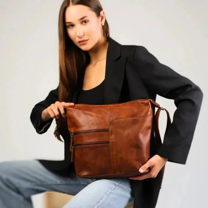 Greenwood Leather Shoulder Bag with 2 Zip Pockets Handbags & Purses Boutique of Leathers/Open Road