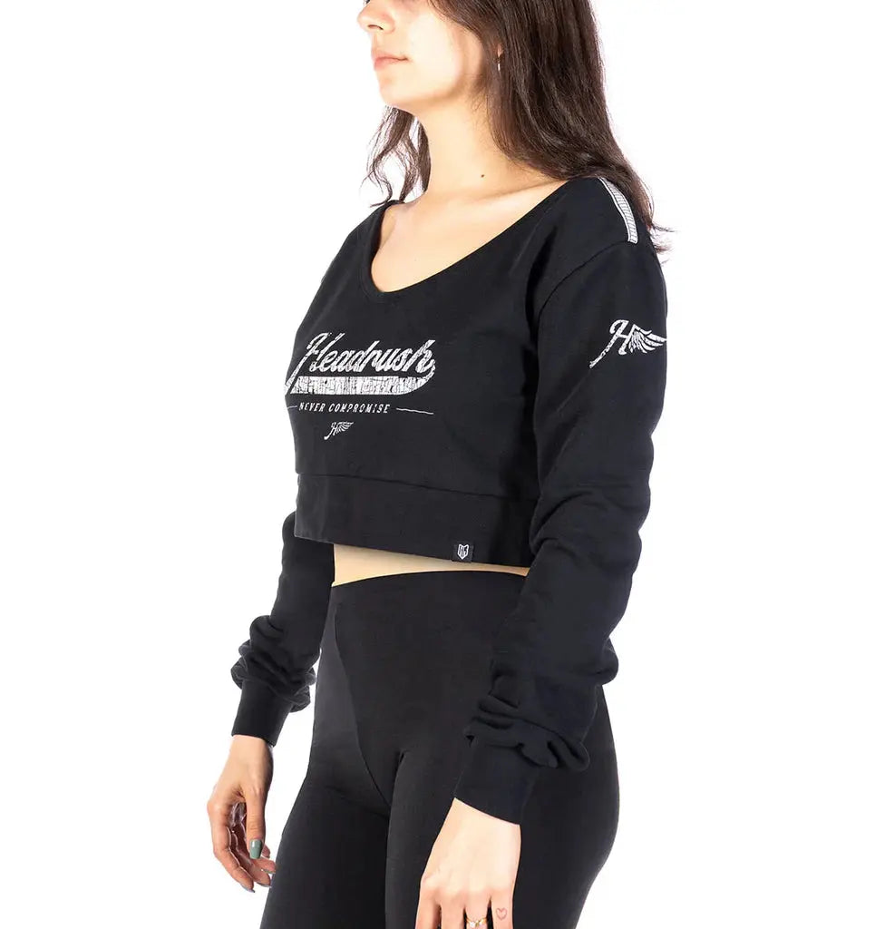 Headrush Angel Wings Cropped V-Neck Sweatshirt Women's Shirts & Tees Boutique of Leathers/Open Road