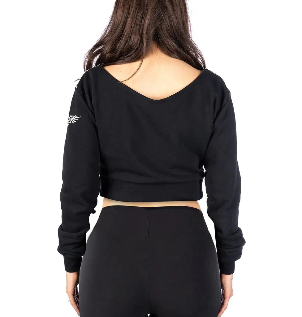 Headrush Angel Wings Cropped V-Neck Sweatshirt Women's Shirts & Tees Boutique of Leathers/Open Road