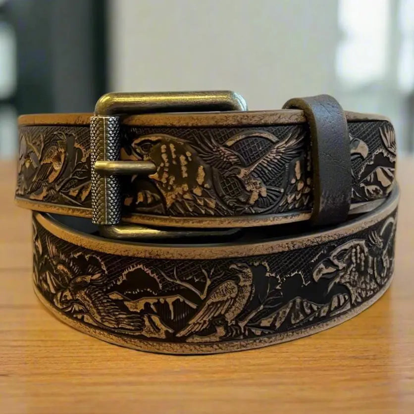 Keldon Grain Leather Men's Eagle Embossed Removable Buckle Belt Men's Belts Boutique of Leathers/Open Road