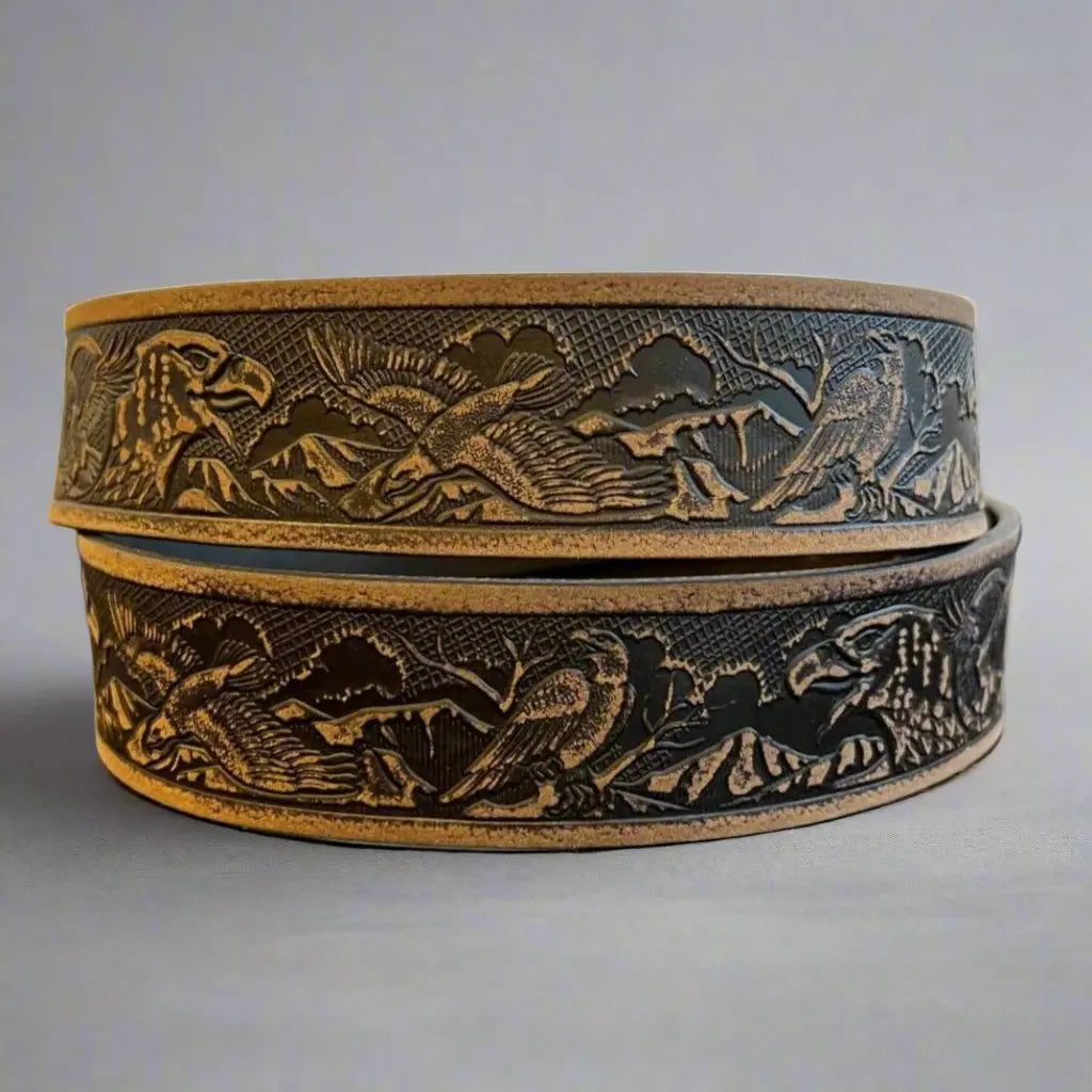 Keldon Grain Leather Men's Eagle Embossed Removable Buckle Belt Men's Belts Boutique of Leathers/Open Road