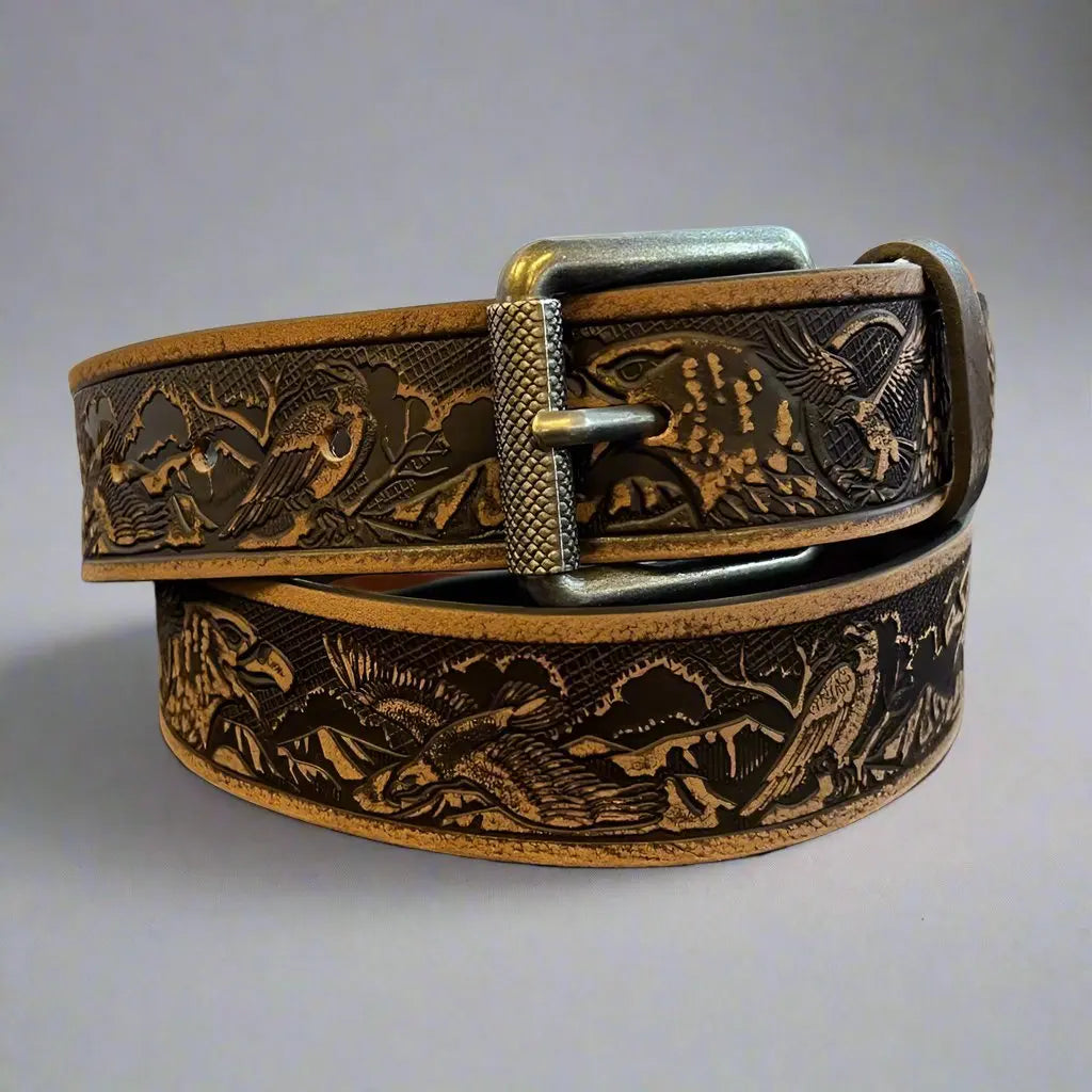 Keldon Grain Leather Men's Eagle Embossed Removable Buckle Belt Men's Belts Boutique of Leathers/Open Road