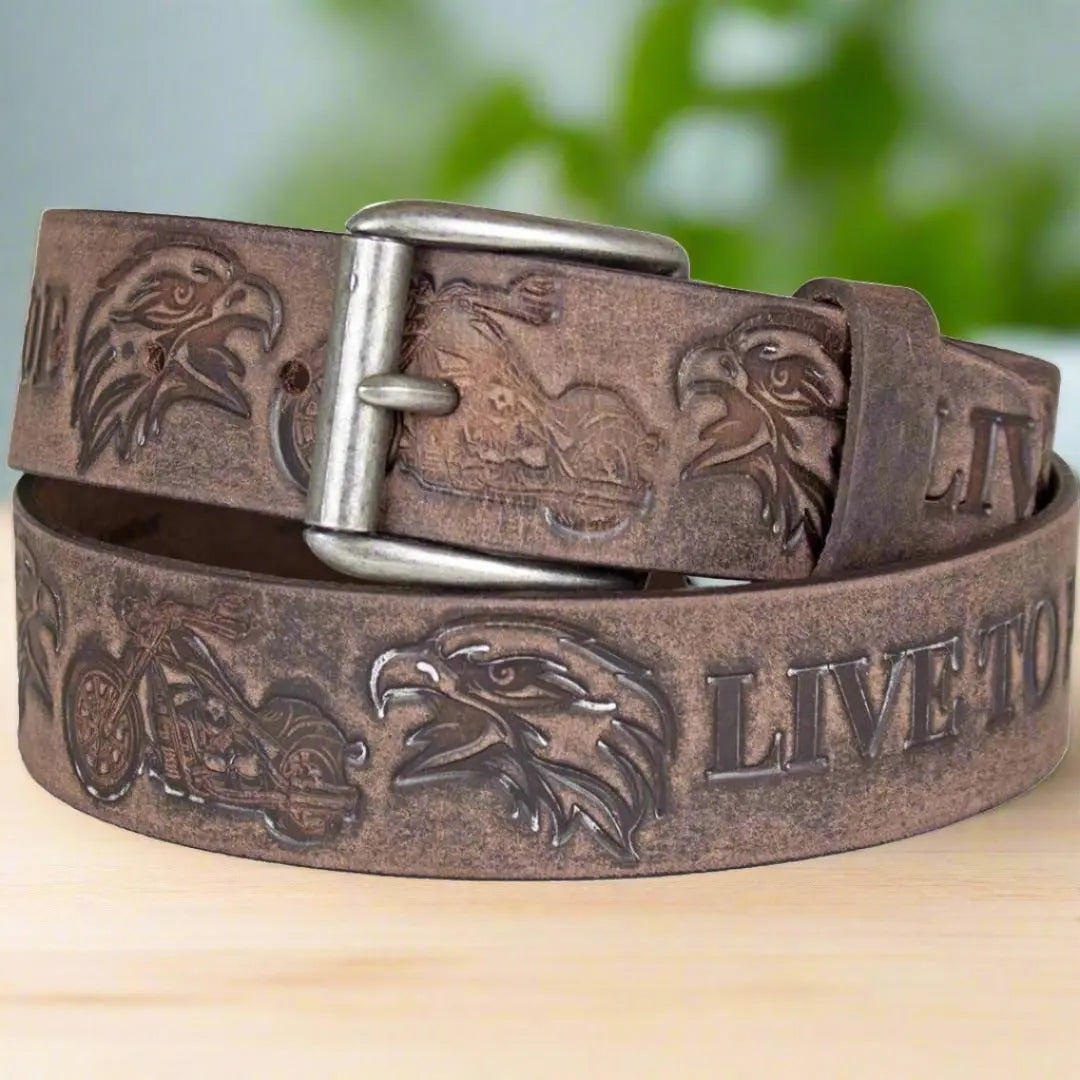 Keldon Grain Leather Men's Live To Ride Removable Buckle Belt - Boutique of Leathers/Open Road