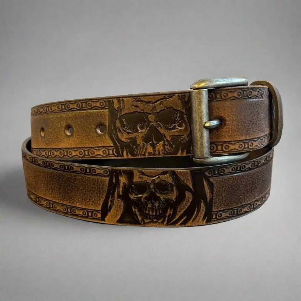 Keldon Grain Leather Men's Skull Shain Design Removable Buckle Belt Men's Belts Boutique of Leathers/Open Road