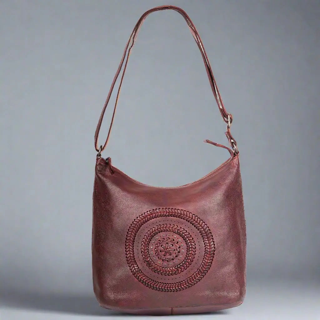 MET Floral Stitch Leather Tote with Adjustable Strap Handbags & Purses Boutique of Leathers/Open Road