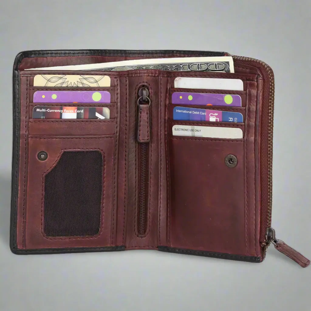 MET Women's Two Tone Zip Around Leather Wallet Women's Wallets Boutique of Leathers/Open Road