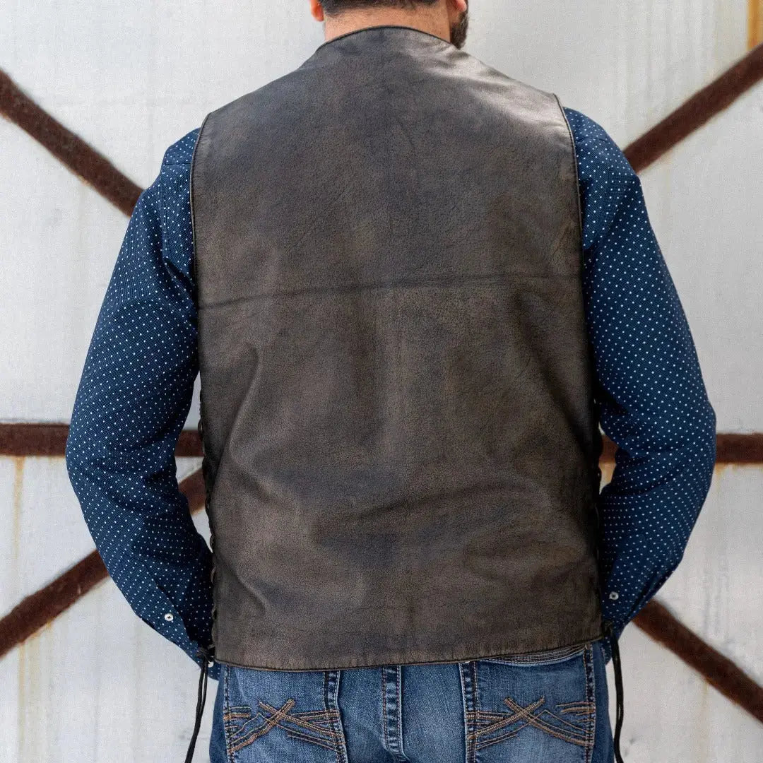 Open Road Men's Distressed Brown 10-Pocket Vest Men's Vests Boutique of Leathers/Open Road