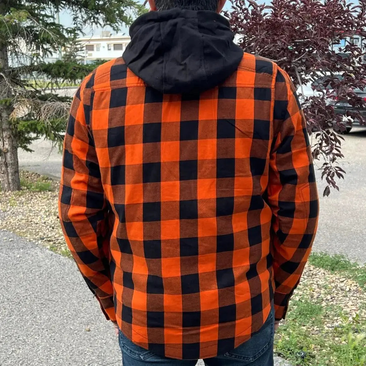 Milwaukee Leather Men's Orange & Black Armored Flannel Biker Shirt w/ Reinforced Fibers Men's Armoured Shirts Boutique of Leathers/Open Road