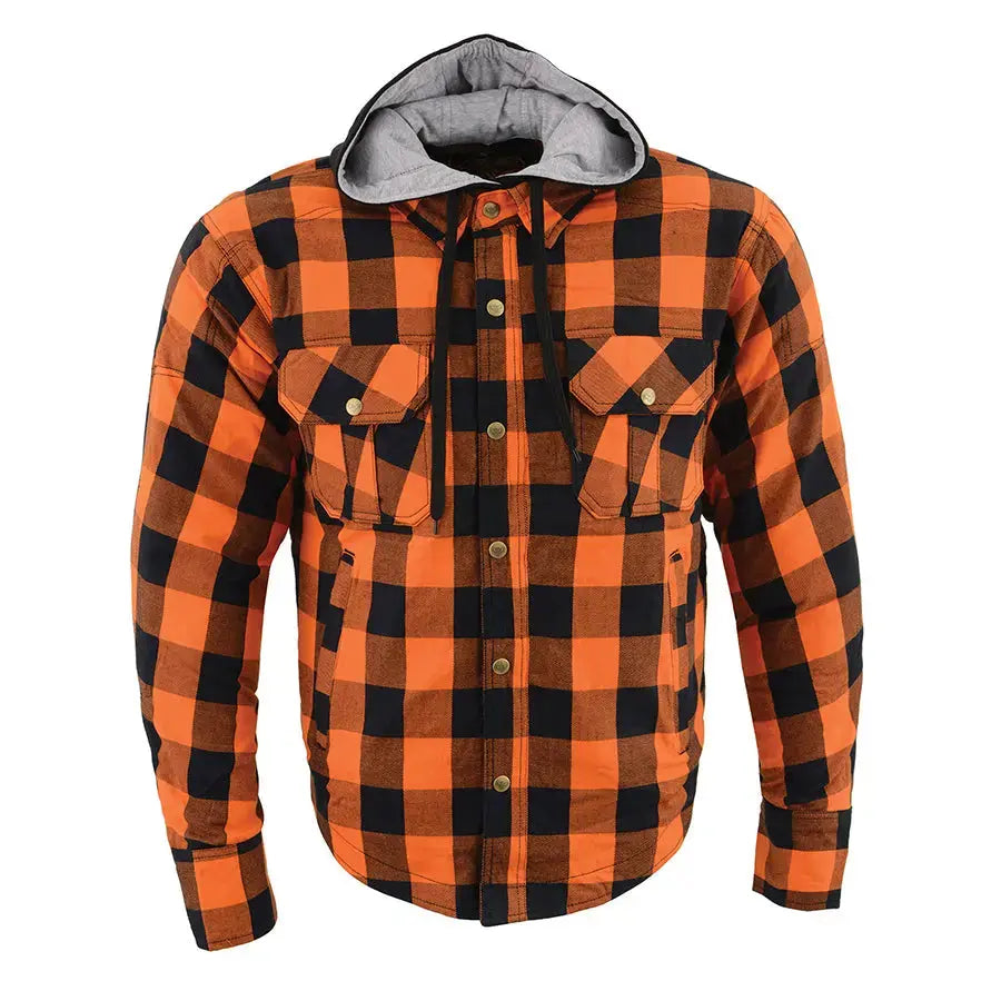 Milwaukee Leather Men's Orange & Black Armored Flannel Biker Shirt w/ Reinforced Fibers Men's Armoured Shirts Boutique of Leathers/Open Road