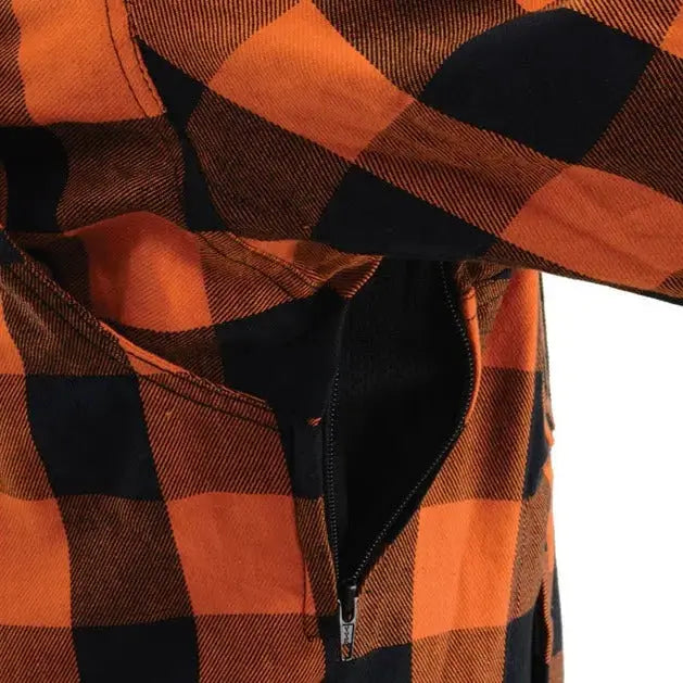 Milwaukee Leather Men's Orange & Black Armored Flannel Biker Shirt w/ Reinforced Fibers Men's Armoured Shirts Boutique of Leathers/Open Road