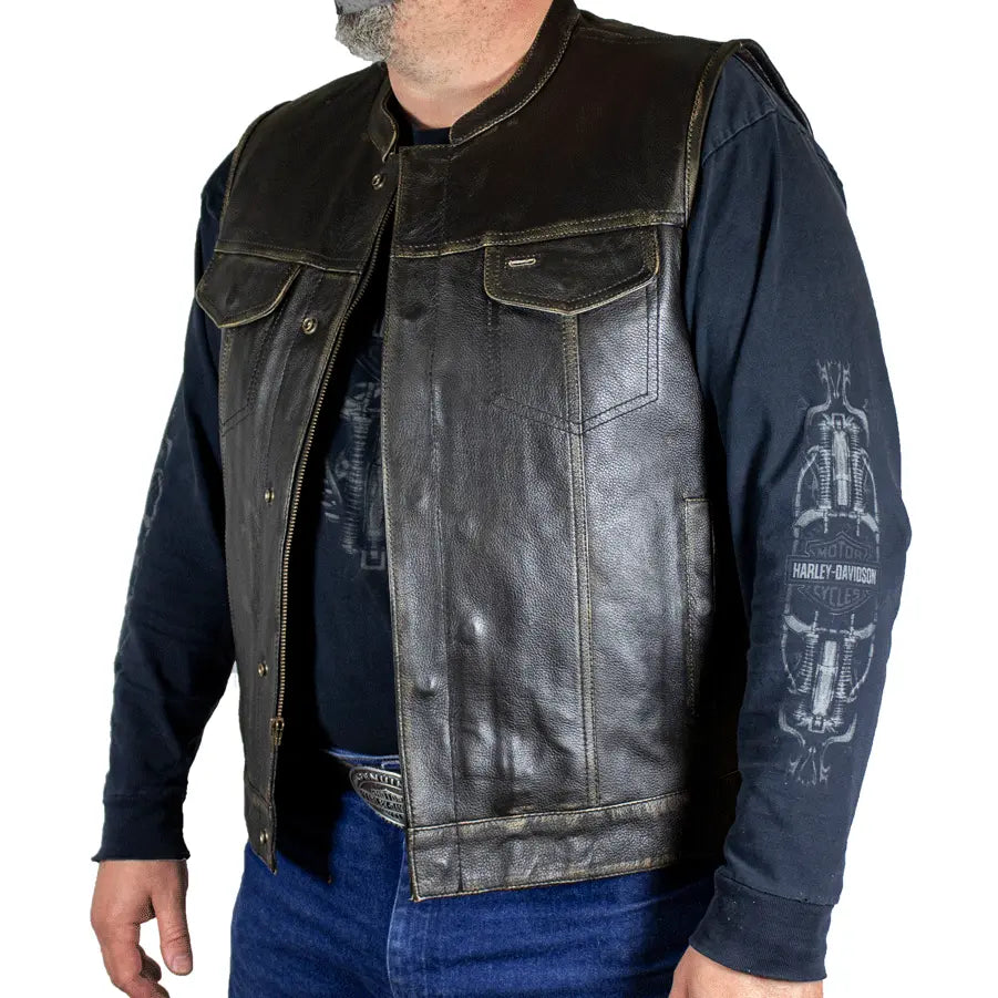 Open Road Men's Distressed Leather Club Vest Men's Vests Boutique of Leathers/Open Road