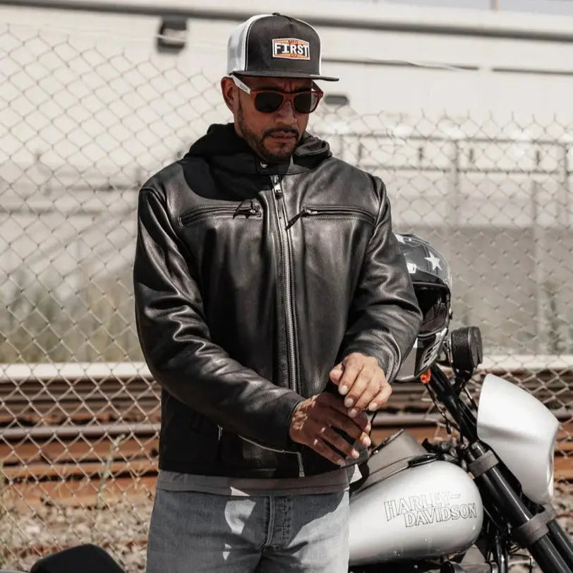 Open Road Men's Hooded Leather Motorcycle Jacket Men's Motorcycle Jackets Boutique of Leathers/Open Road