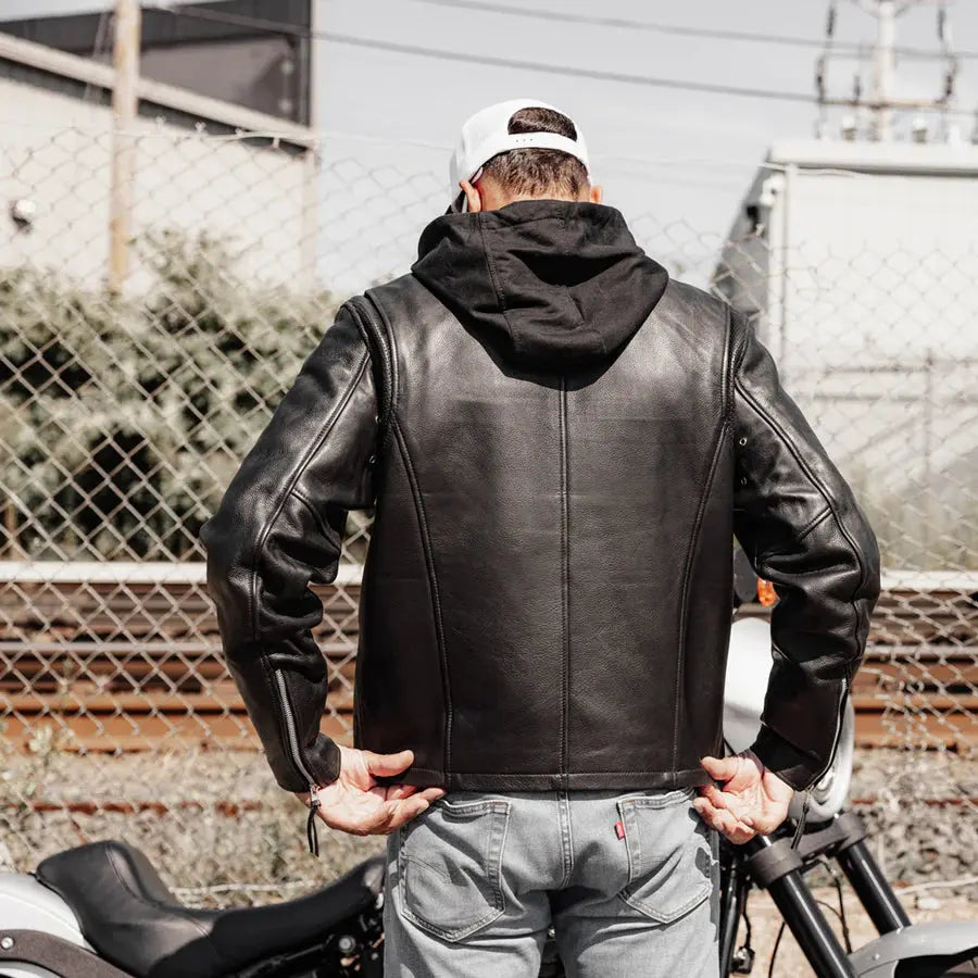 Open Road Men's Hooded Leather Motorcycle Jacket Men's Motorcycle Jackets Boutique of Leathers/Open Road