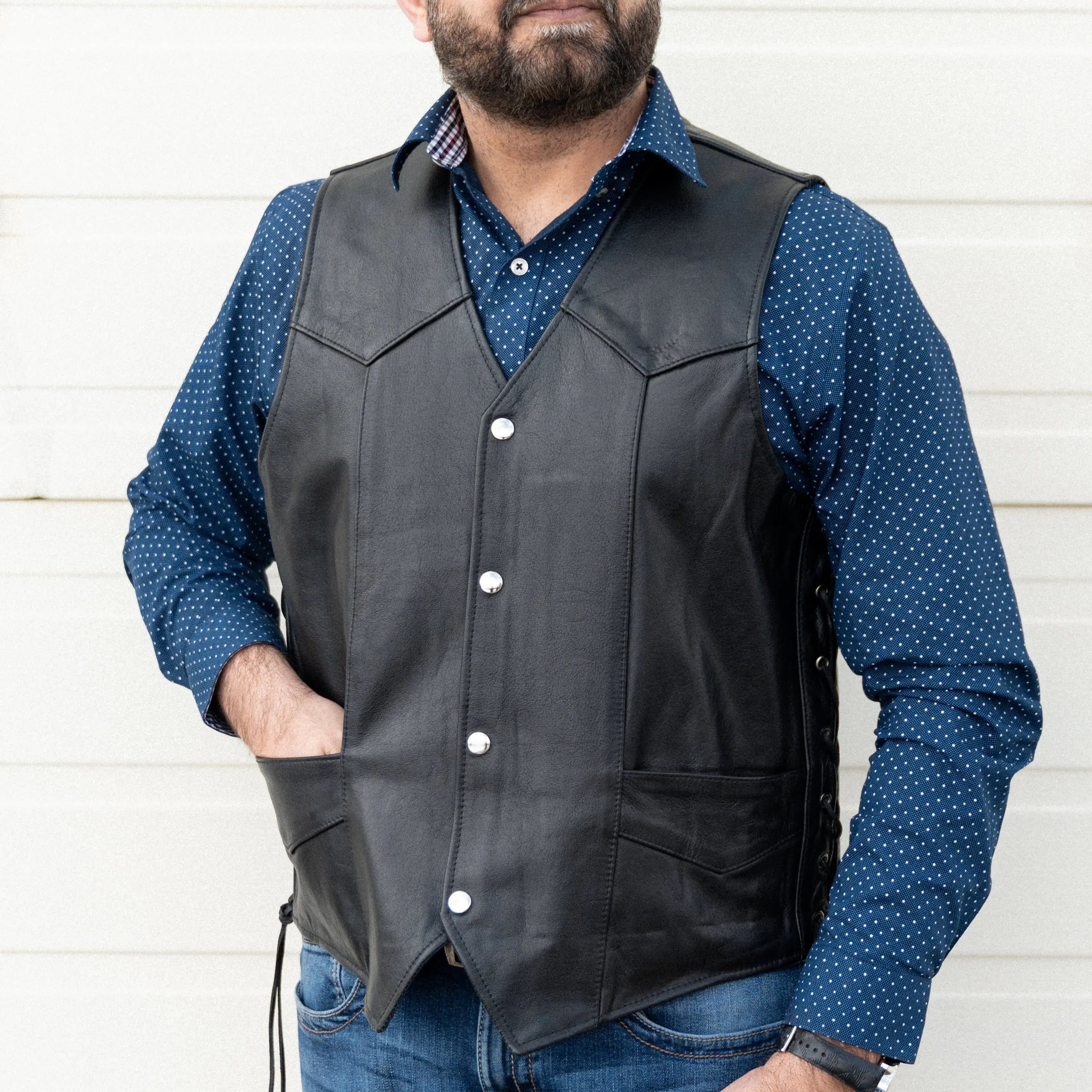 Open Road Men's Lace Side Leather Vest Men's Vests Boutique of Leathers/Open Road