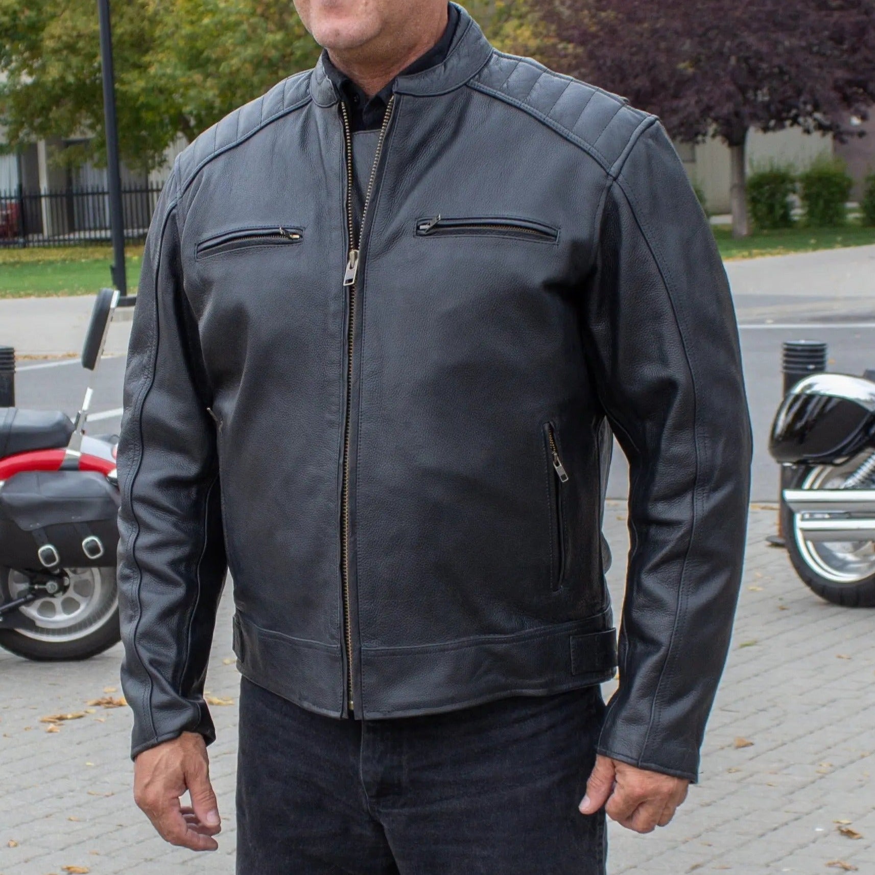 Open Road Men's Ribbed Padding Leather Motorcycle Jacket Men's Motorcycle Jackets Boutique of Leathers/Open Road