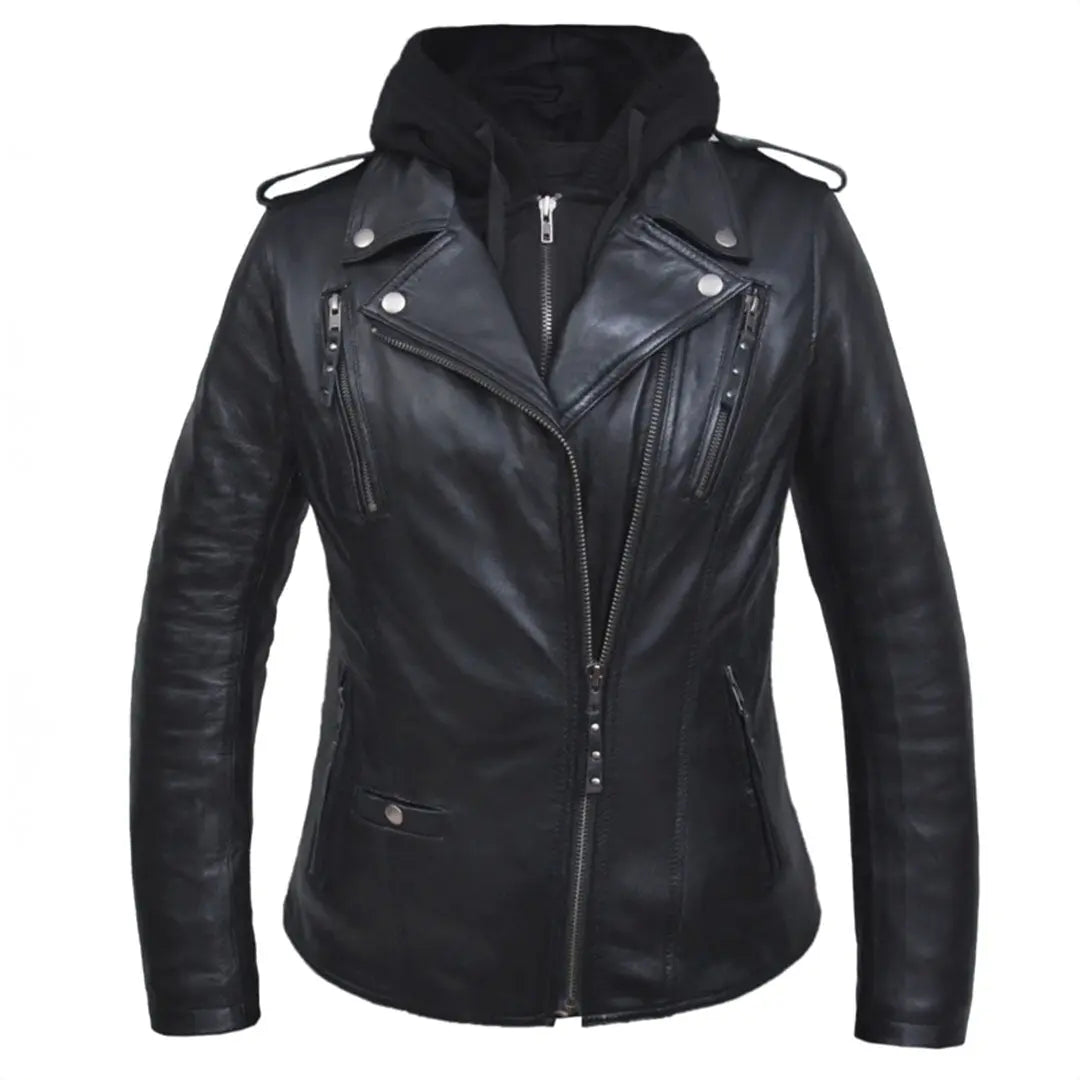Open Road Women's Hooded Classic Leather Motorcycle Jacket Women's Motorcycle Jackets Boutique of Leathers/Open Road
