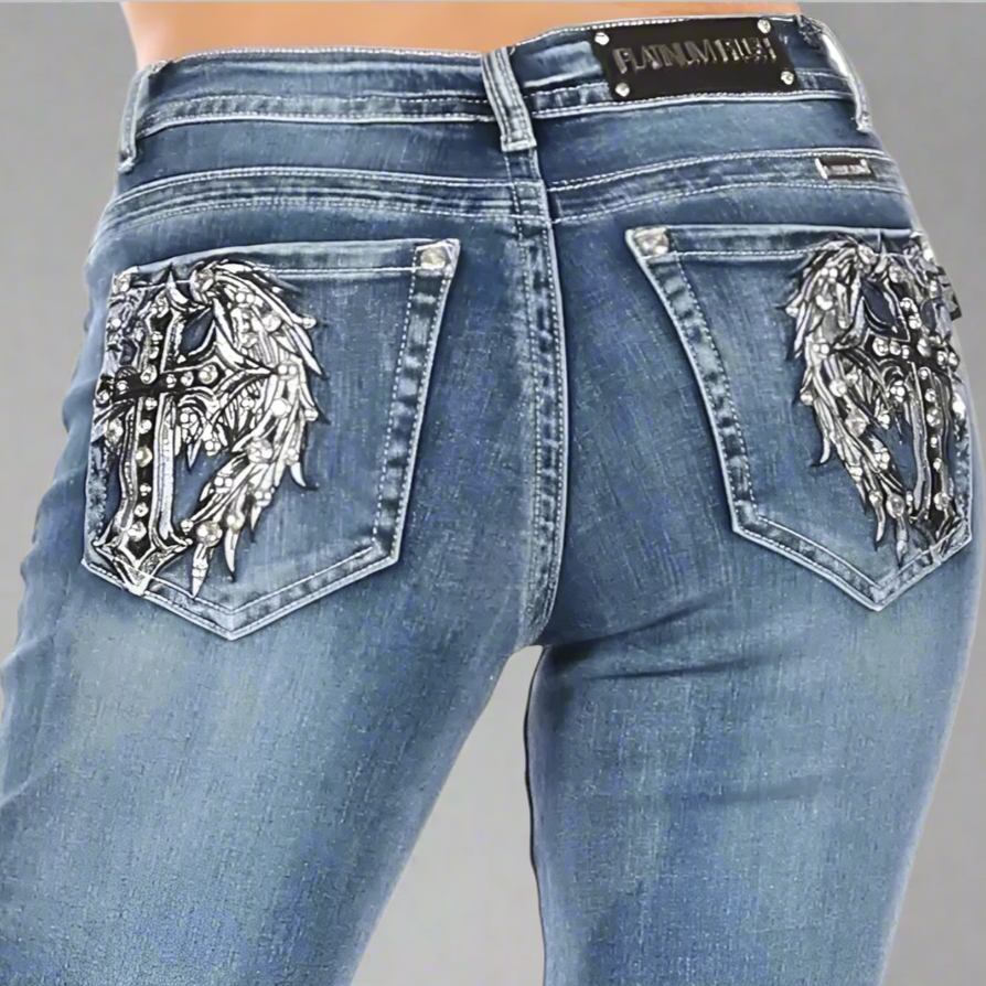 Platinum Plush Women's Cross Angel Wing Jeans Women's Pants Boutique of Leathers/Open Road
