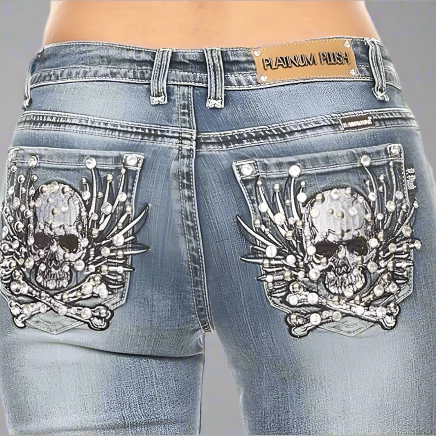 Platinum Plush Women's Skull Bone Stitch Jeans Women's Pants Boutique of Leathers/Open Road