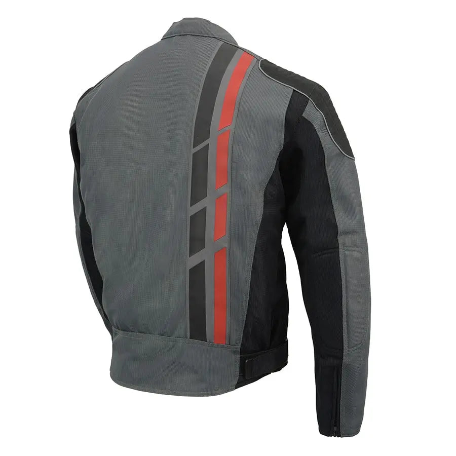 First MFG Co. Men's Black & Grey Mesh Armored Racing Jacket w/ Racing Stripes Men's Motorcycle Jackets Boutique of Leathers/Open Road