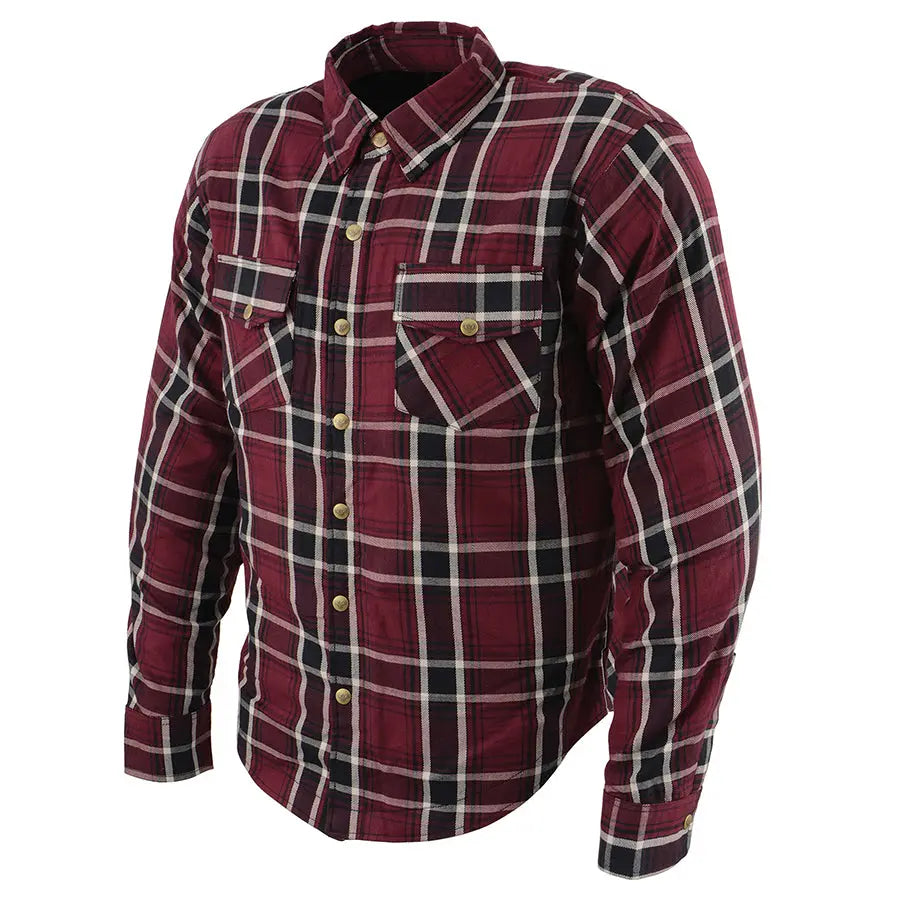 Milwaukee Leather Men's Maroon Checkered Armored Flannel Biker Shirt w/ Reinforced Fibers Men's Armoured Shirts Boutique of Leathers/Open Road