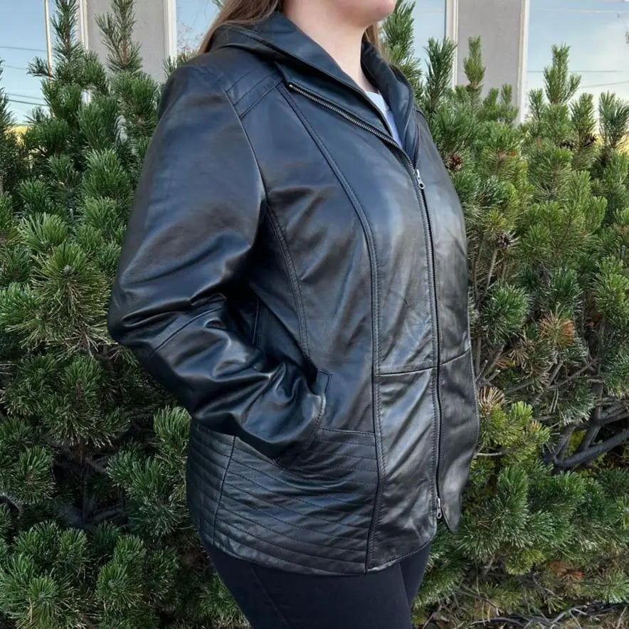 Sheep Leather Jacket with Removable Hood Women's Leather Jackets Boutique of Leathers/Open Road