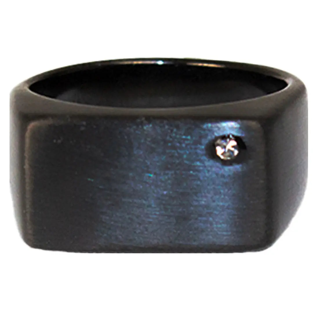 SteelTime Men's Black Stainless Steel Signet RIng with Stone Detail Men's Jewelry Boutique of Leathers/Open Road