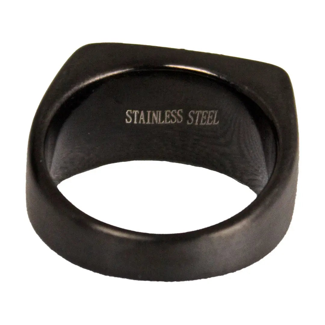 SteelTime Men's Black Stainless Steel Signet RIng with Stone Detail Men's Jewelry Boutique of Leathers/Open Road