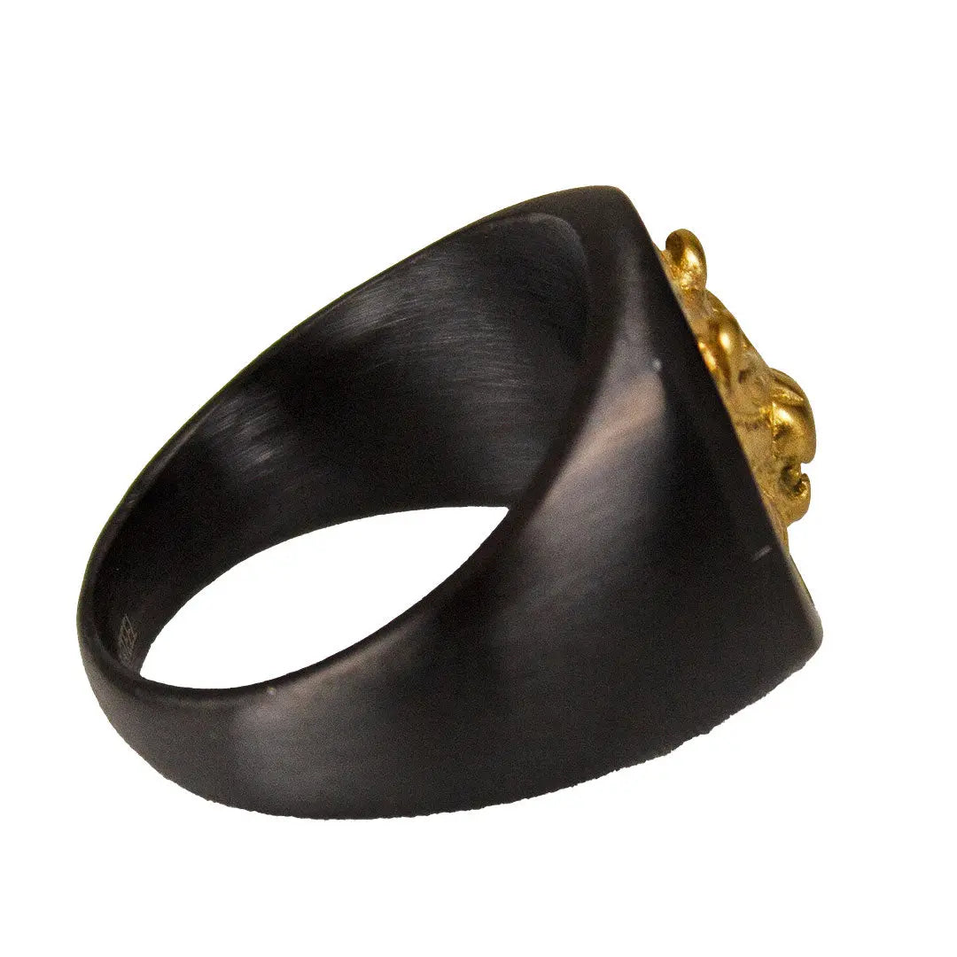SteelTime Men's Black Stainless Steel Signet Ring with Gold Lion Men's Jewelry Boutique of Leathers/Open Road