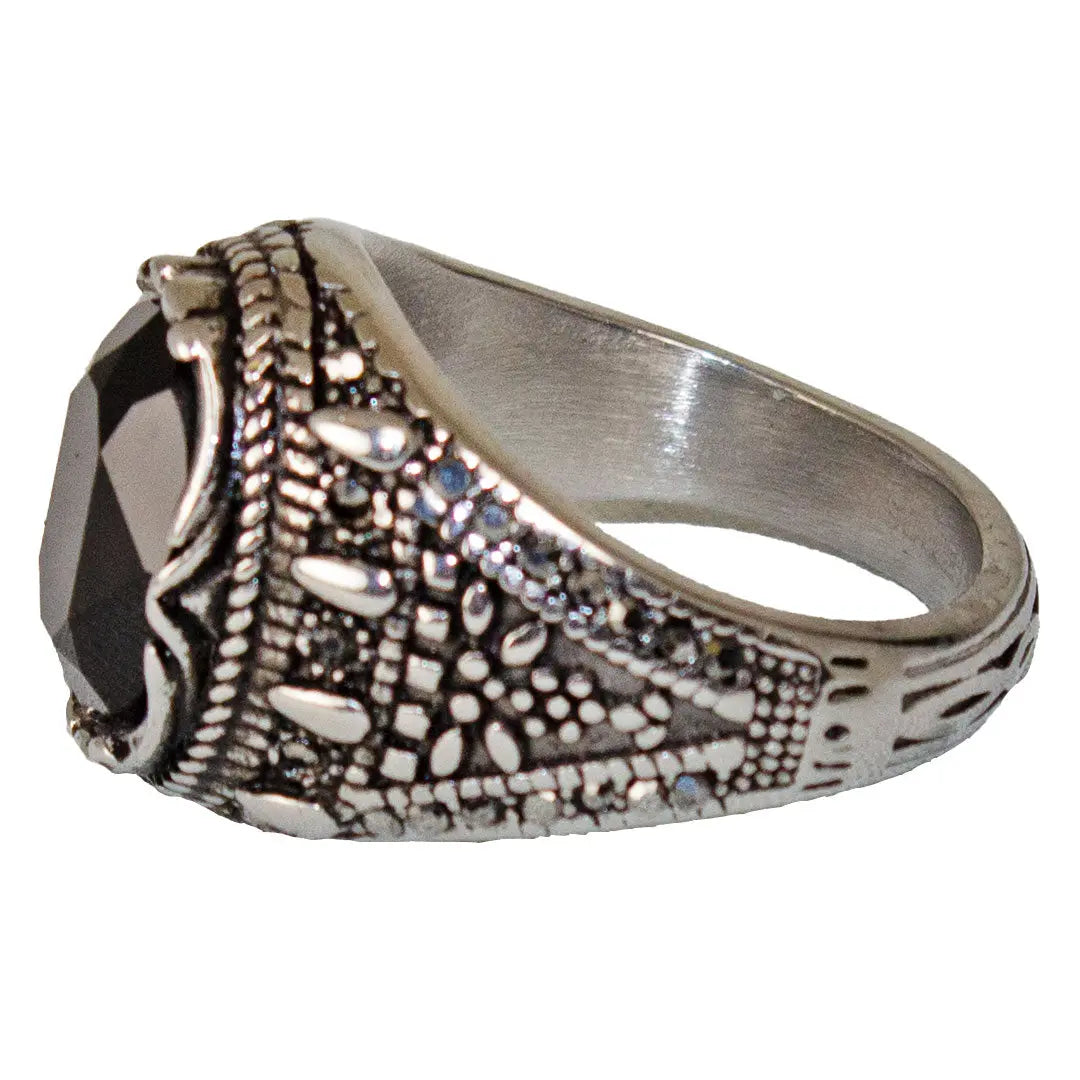 SteelTime Men's Stainless Steel Gothic Simulated Black Diamond Ring Men's Jewelry Boutique of Leathers/Open Road