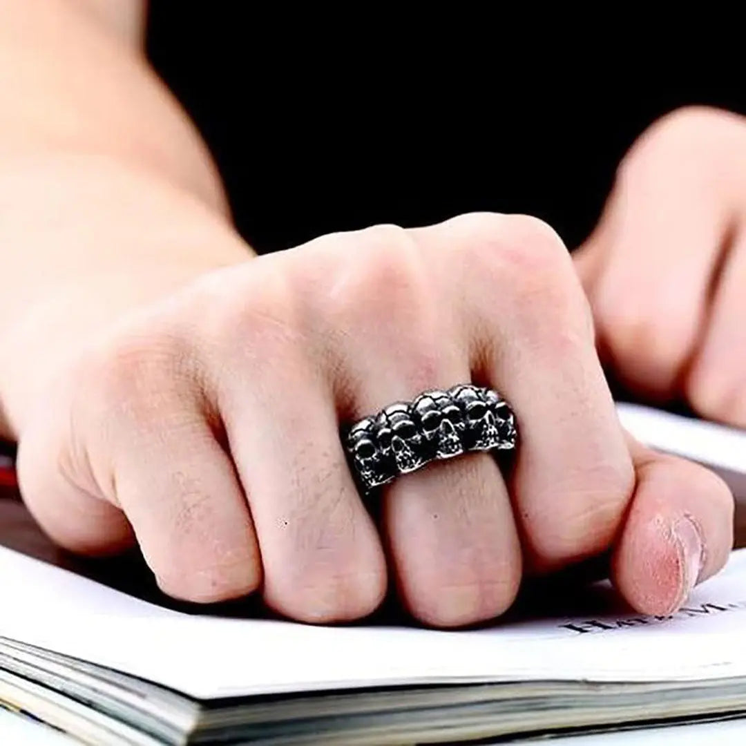 SteelTime Men's Stainless Steel Gothic Vintage Biker Skeleton Head Ring Men's Jewelry Boutique of Leathers/Open Road