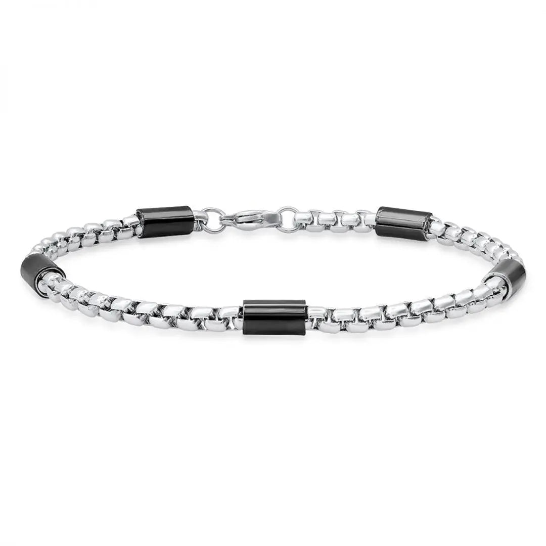 SteelTime Men's Two Tone Black and Stainless Steel Bar & Box Chain Bracelet Men's Jewelry Boutique of Leathers/Open Road