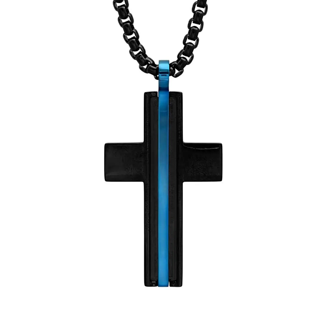 Steeltime Stripe Cross Pendant Necklace - Boutique of Leathers/Open Road