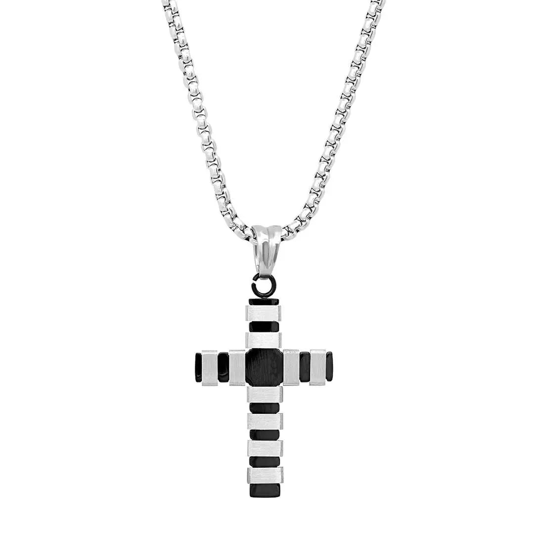 Steeltime Striped Cross Pendant Necklace - Boutique of Leathers/Open Road