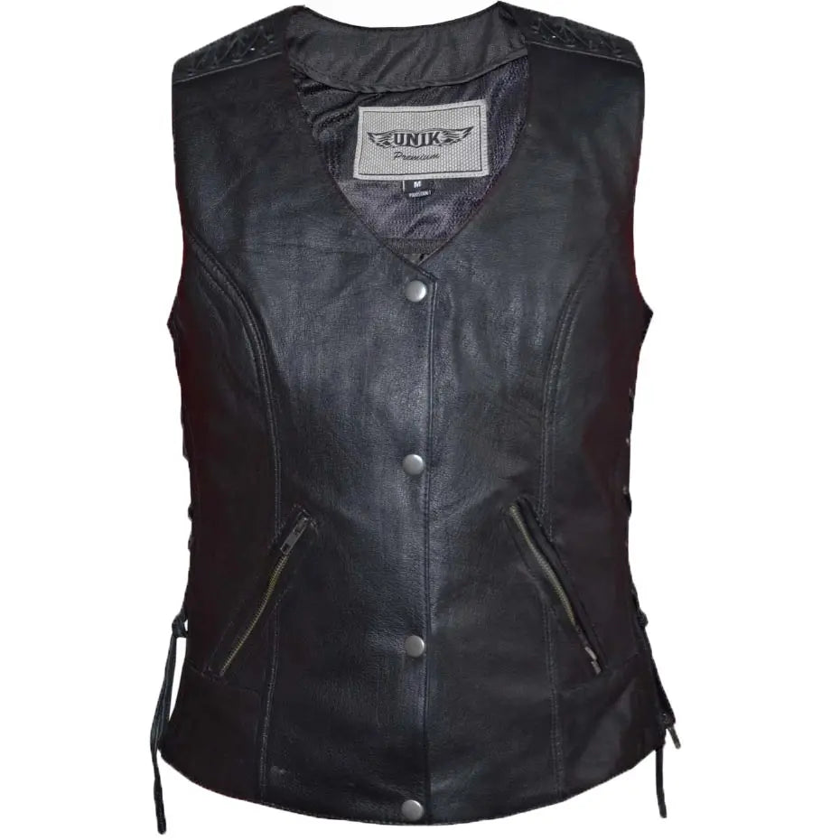 Unik International Women's Eyelet Laced 2 Pocket Vest Women's Vests Boutique of Leathers/Open Road