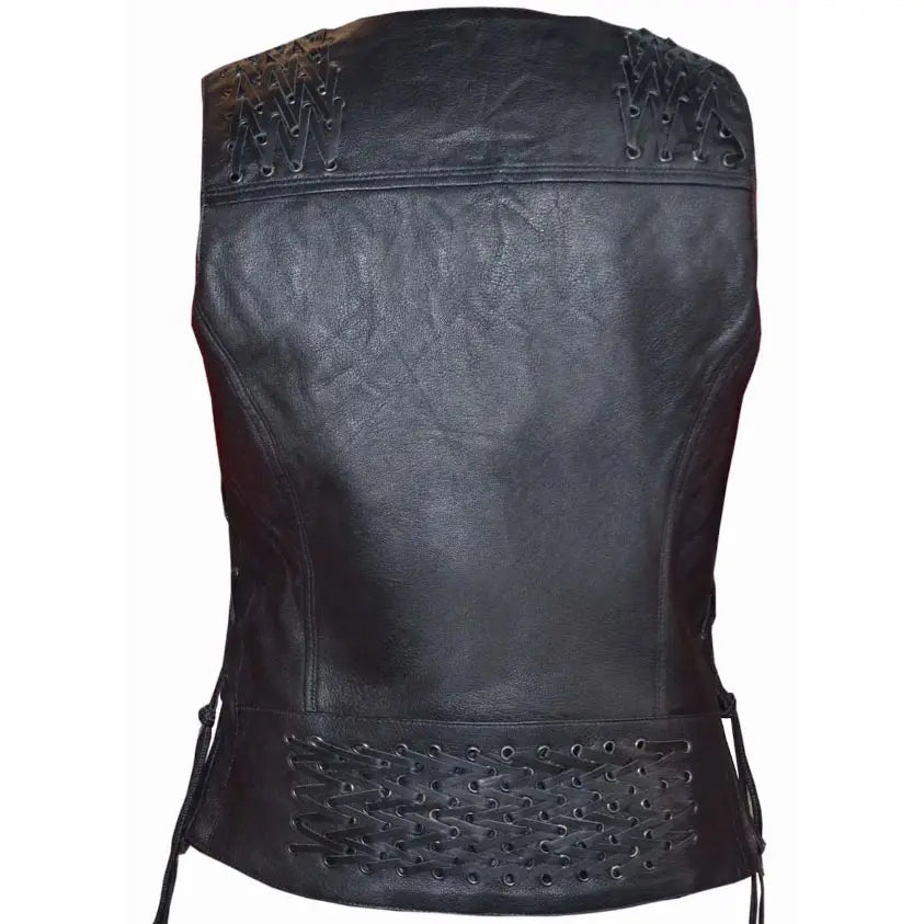 Unik International Women's Eyelet Laced 2 Pocket Vest - Boutique of Leathers/Open Road