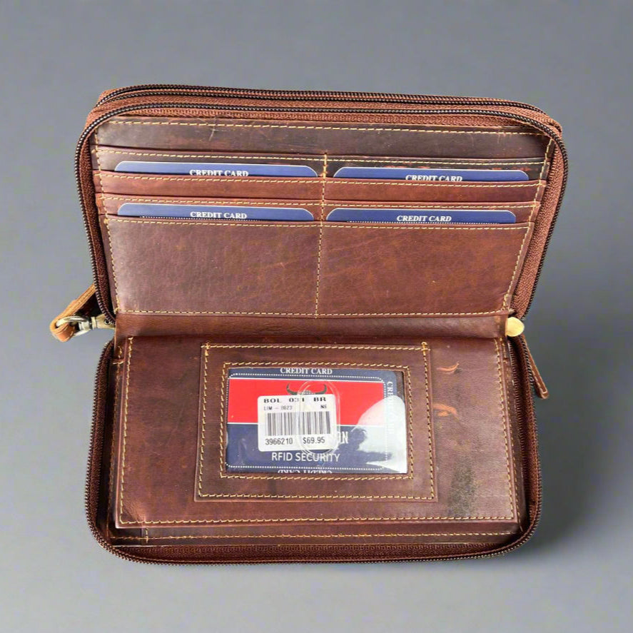 Women's Zip-Around Clutch Wallet - Boutique of Leathers/Open Road